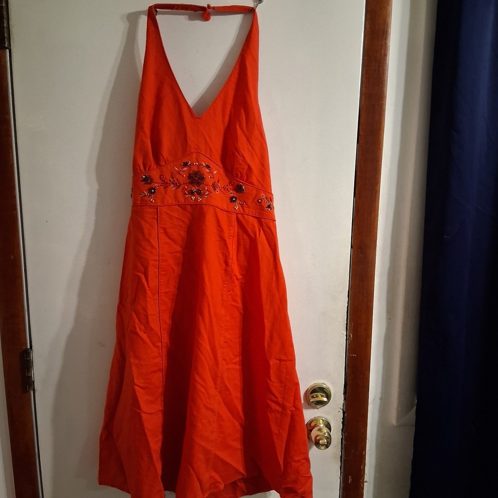Vintage‎ Spenser Jeremy Red Orange Beaded Halter Dress EUC 14